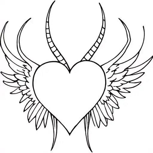 heart with angelwings and small demon horns tattoo design idea