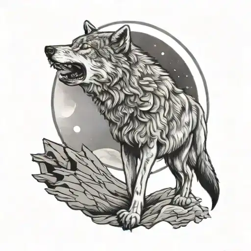 alpha wolf howling at the moon tattoo design idea