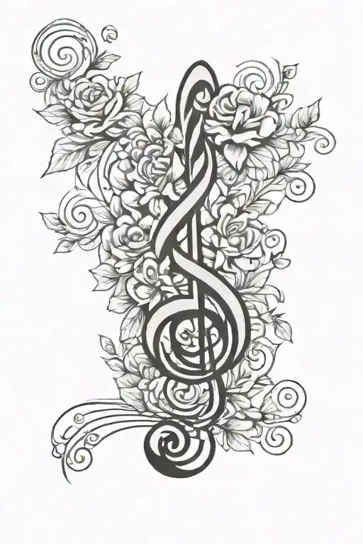 treble clef with flower knuckles tattoo design idea
