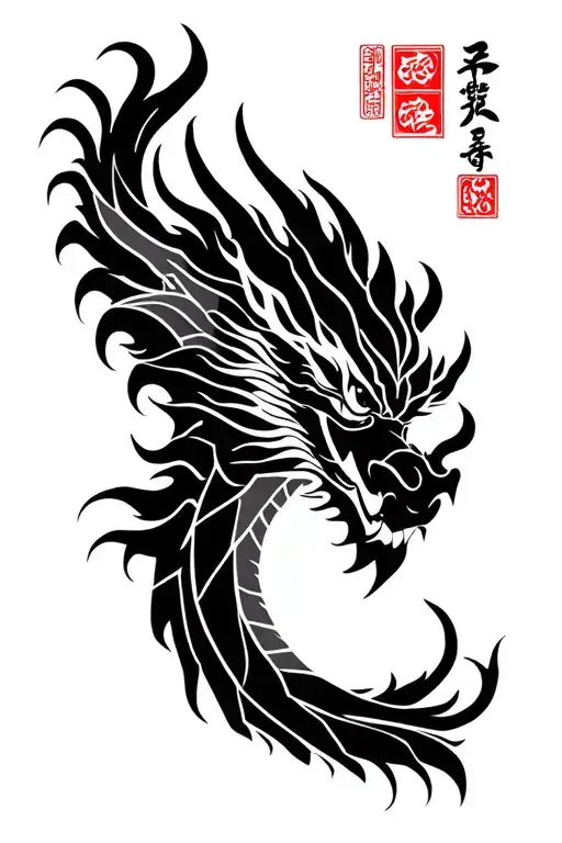 Dragon and Hmong traditional patterns tattoo design idea