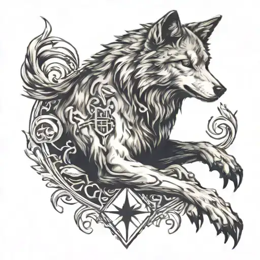 Wolf bind rune tattoo design idea