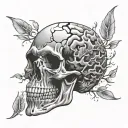 broken skull brain tattoo design idea