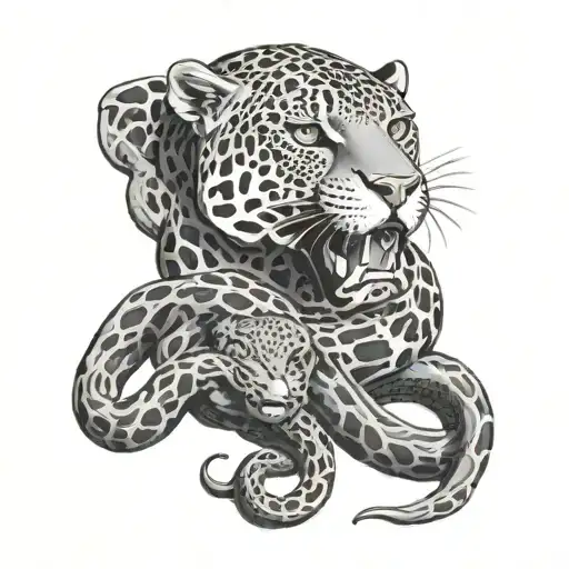 Jaguar and anaconda tattoo design idea