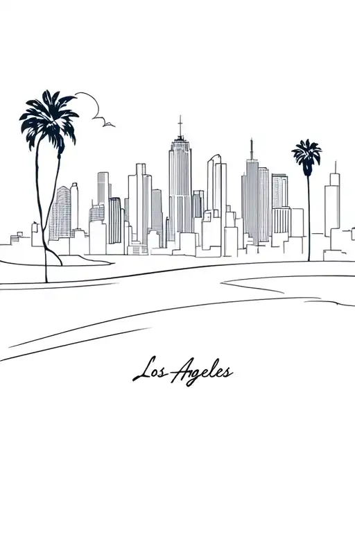 Los Angeles skyline, palm trees and buildings designed tattoo design idea