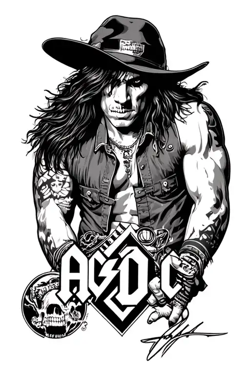 AC/DC sleeve tattoo featuring iconic symbols tattoo design idea