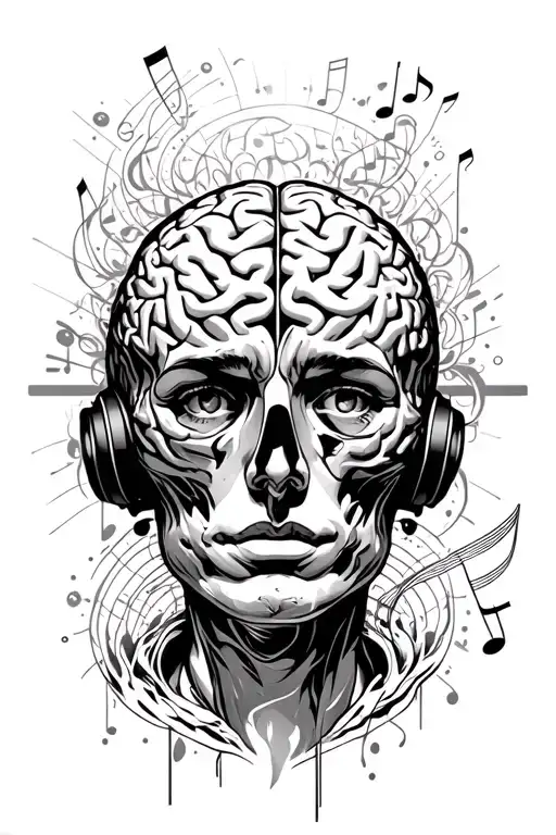 brain calmed by music tattoo design idea