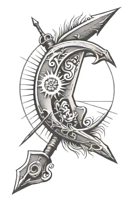 Letter D with 8/14/06 a sun and an archery arrow tattoo design idea