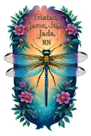 "Tristan, Aaron, Jada, RN" dragonfly hovering tattoo design idea
