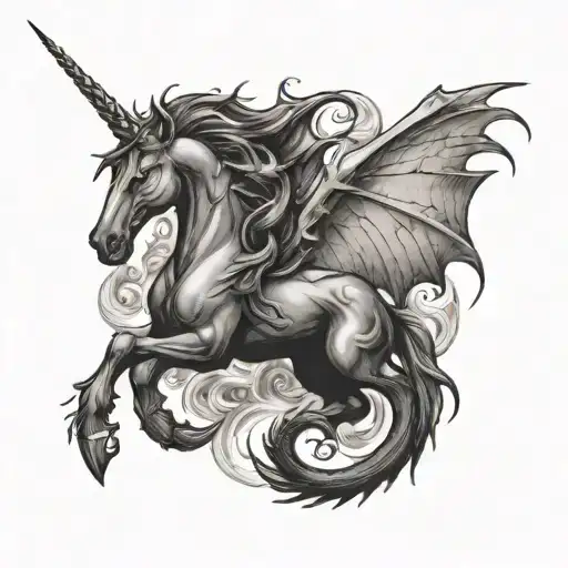black unicorn and white dragon tattoo design idea