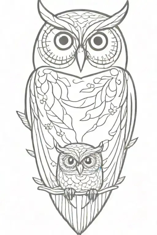 mother owl with baby tattoo design idea