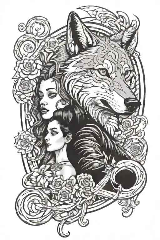 cab Wolf and woman eternity forever infinity  tattoo design idea