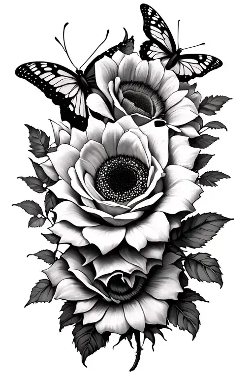 roses sunflowers butterflys tattoo design idea