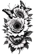 roses sunflowers butterflys tattoo design idea