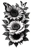 roses sunflowers butterflys tattoo design idea