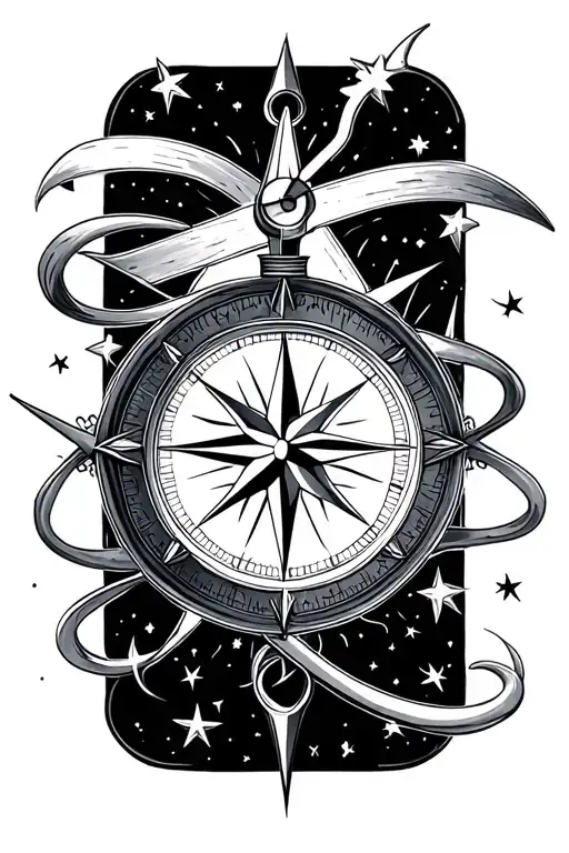 compass surrounded nautical star constellation tattoo design idea