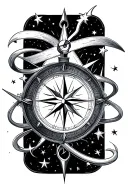 compass surrounded nautical star constellation tattoo design idea
