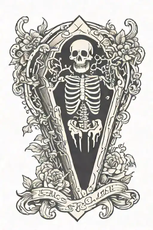skeleton coffin tattoo design idea