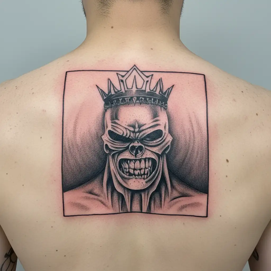 Iron-Maiden Eddie with crown on his head tattoo design idea