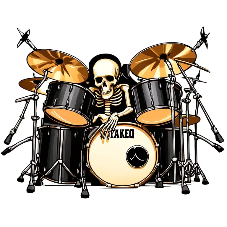 skeleton playing drumset tattoo design idea