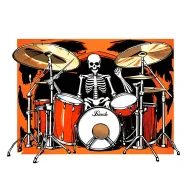 skeleton playing drumset tattoo design idea