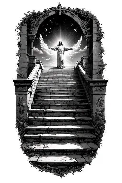 Jesus stairs going into heaven tattoo design idea
