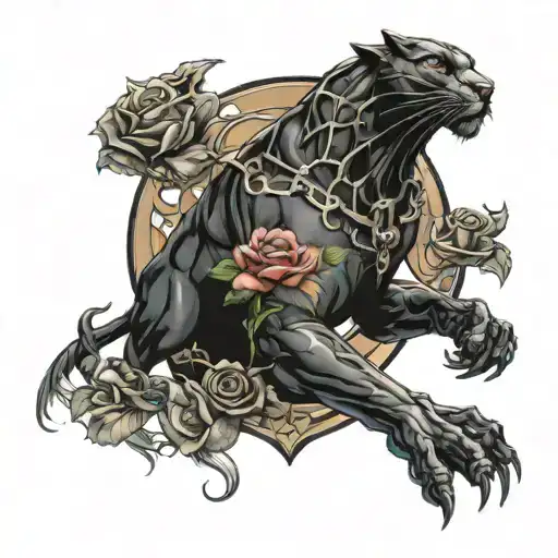 rose, black panther, archangel saint michael tattoo design idea