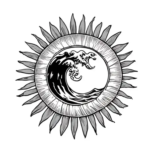 Philippine sun and wave tattoo simple line drawing tattoo design idea
