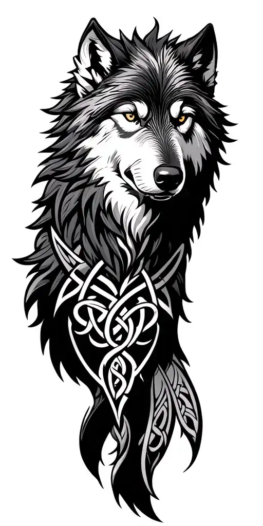 Celtic wolf with amour tribal patterns tattoo design idea