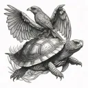 tortoise and robin flying tattoo design idea
