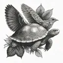 tortoise and robin flying tattoo design idea