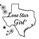 "Lone Star Girl" texas outline with small flowers and stars tattoo design idea