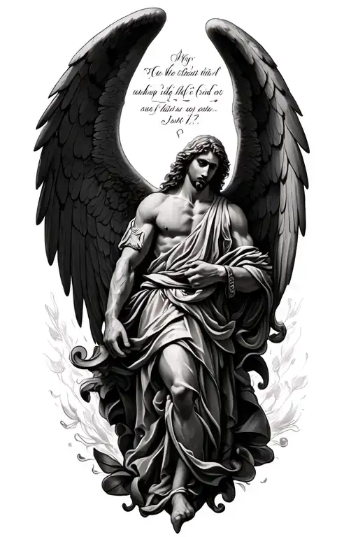 fore arm tattoo, archangel michael, Christian themes and lettering (John 13:7) tattoo design idea