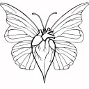 Anatomical heart 3 - 4cm fine line and linear butterfly open wings, minimalist, monochromatic wings off 2cm tattoo design idea