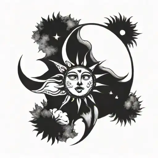 sun and moon, dark feel tattoo design idea