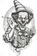 a clown smoking a blunt spinning the world on his finger like a basketball. tattoo design idea