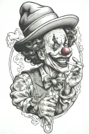 a clown smoking a blunt spinning the world on his finger like a basketball. tattoo design idea