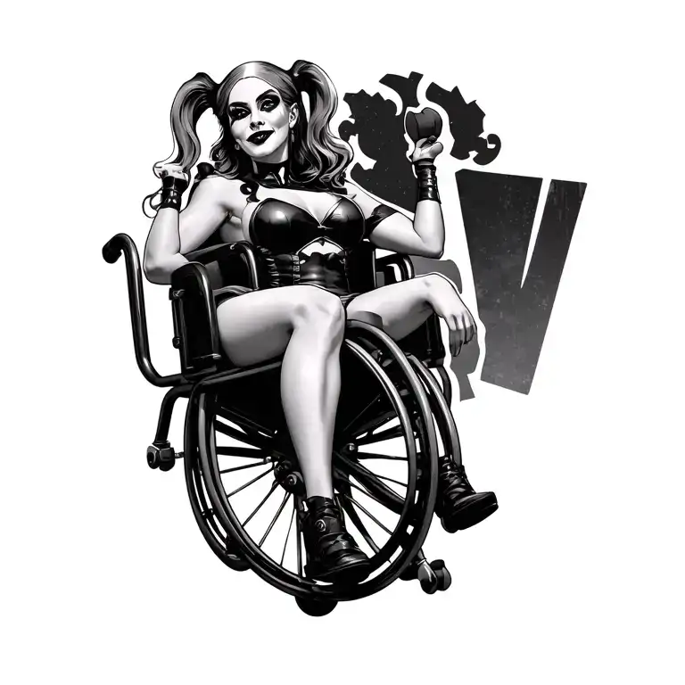 harley quinn in a wheelchair symbolizing strength tattoo design idea