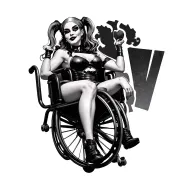 harley quinn in a wheelchair symbolizing strength tattoo design idea