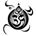 Trishul with Aum and Karma Sabr Moksh tattoo design idea