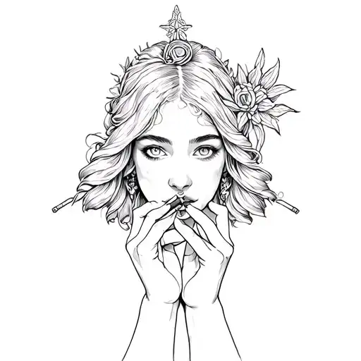 The palms of the holy girl hold a cigarette Jarum Classic tattoo design idea