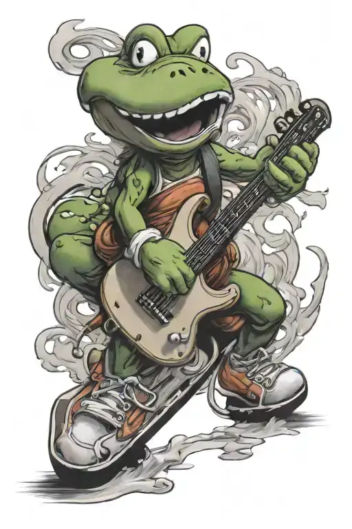yoshi playing hockey and guitar intertwined tattoo design idea