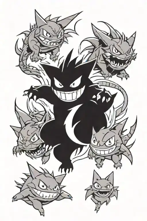 Pokemon Gengar, Haunter, and Gastly evolution tattoo design idea