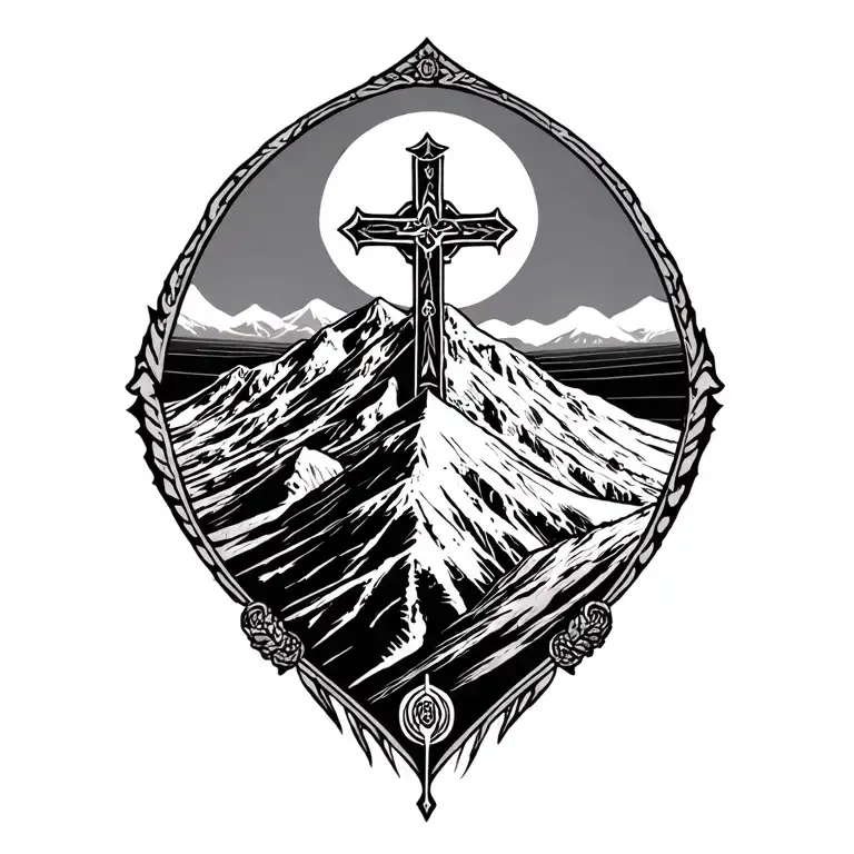 Armenian cross on Mount Ararat mountain tattoo design idea
