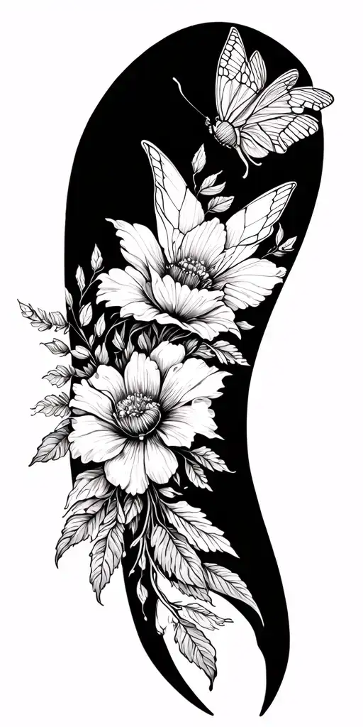 floral sleeve with moth tattoo design idea