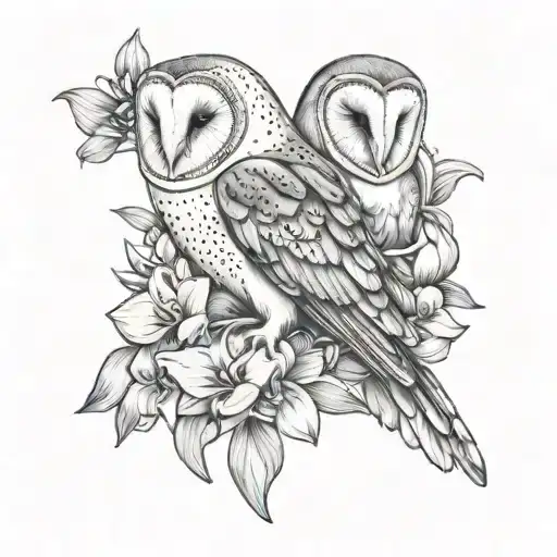barn owl and orchids intertwined tattoo design idea