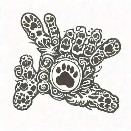 baby's handprint with cat's and dog's paw print tattoo design idea