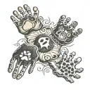 baby's handprint with cat's and dog's paw print tattoo design idea