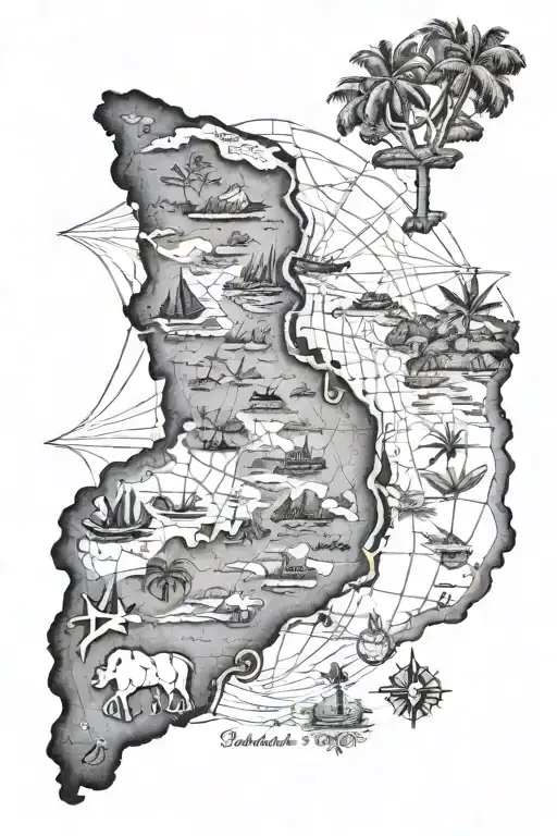 black and white, Barbados map tattoo design idea