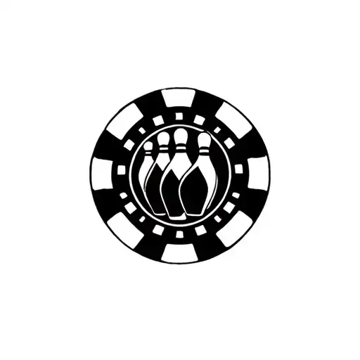 poker chip with bowling pins behind it tattoo design idea