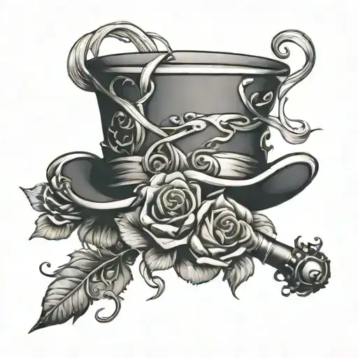 magician hat and wand made of rose intertwined tattoo design idea